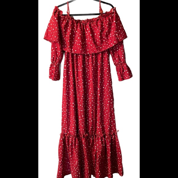 Boohoo Polka Dot Cold Shoulder Ruffle Maxi Dress🖤 - Picture 4 of 11